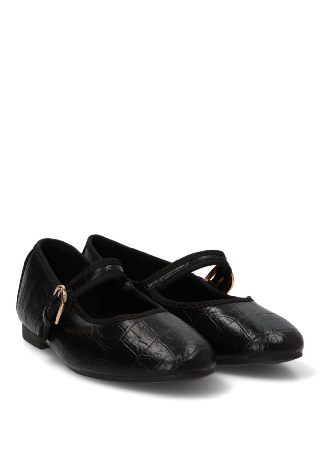 Bailarina negra con hebilla y suela plana de mujer Luna Collection YS-6161