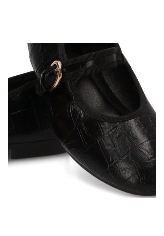 Bailarina negra con hebilla y suela plana de mujer Luna Collection YS-6161