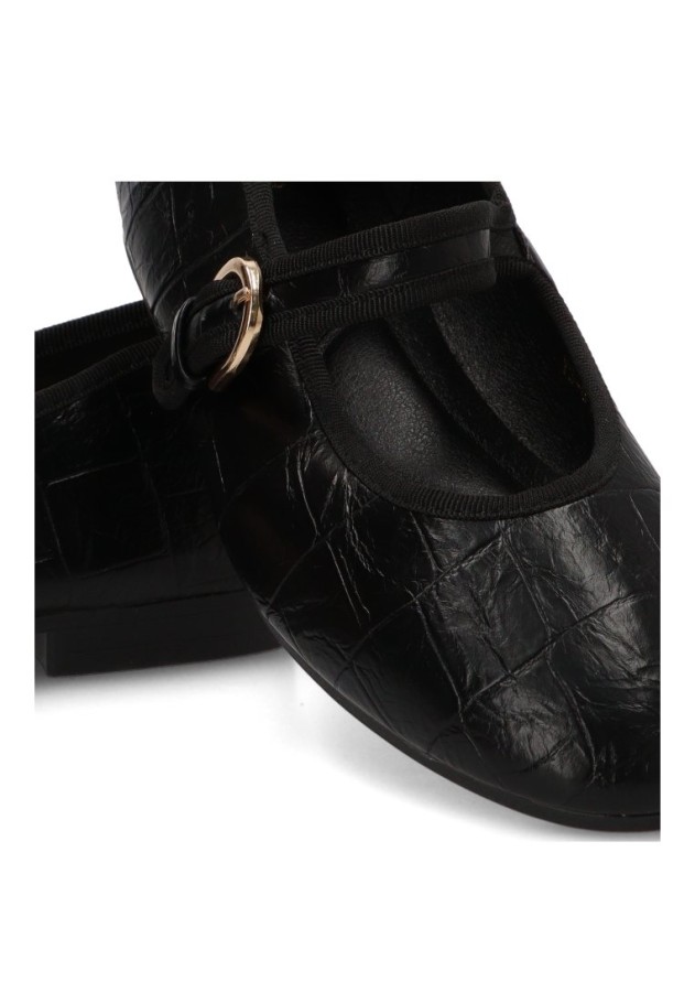 Bailarina negra con hebilla y suela plana de mujer Luna Collection YS-6161