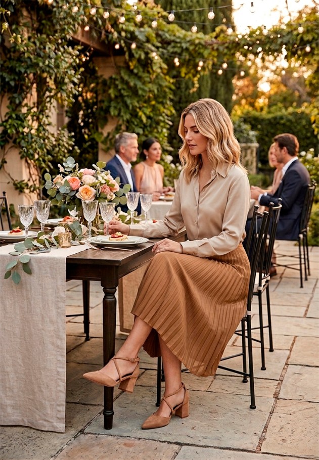 Salón con elástico cruzado kakhi de mujer Luna Collection A-6010