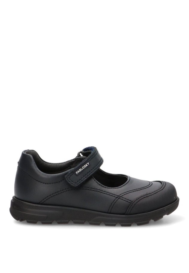 Zapato colegial de niña PABLOSKY 3342 en piel marino con suela plana