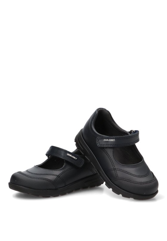 Zapato colegial de niña PABLOSKY 3342 en piel marino con suela plana