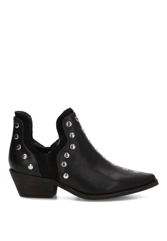 Botín campero negro con tachas y tacón medio de mujer S-5514