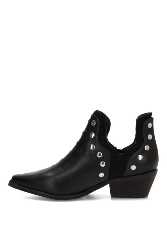 Botín campero negro con tachas y tacón medio de mujer S-5514