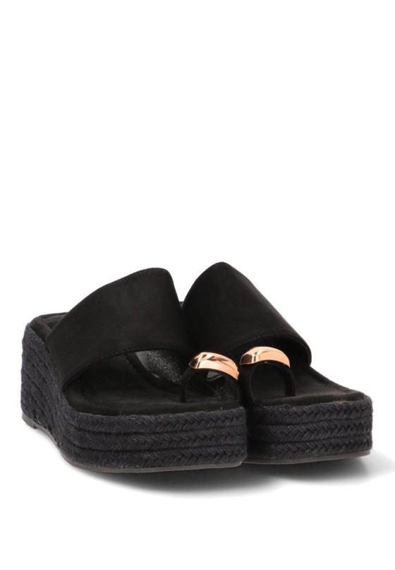 Sandalia de mujer CF-5617 en negro con cuña de yute