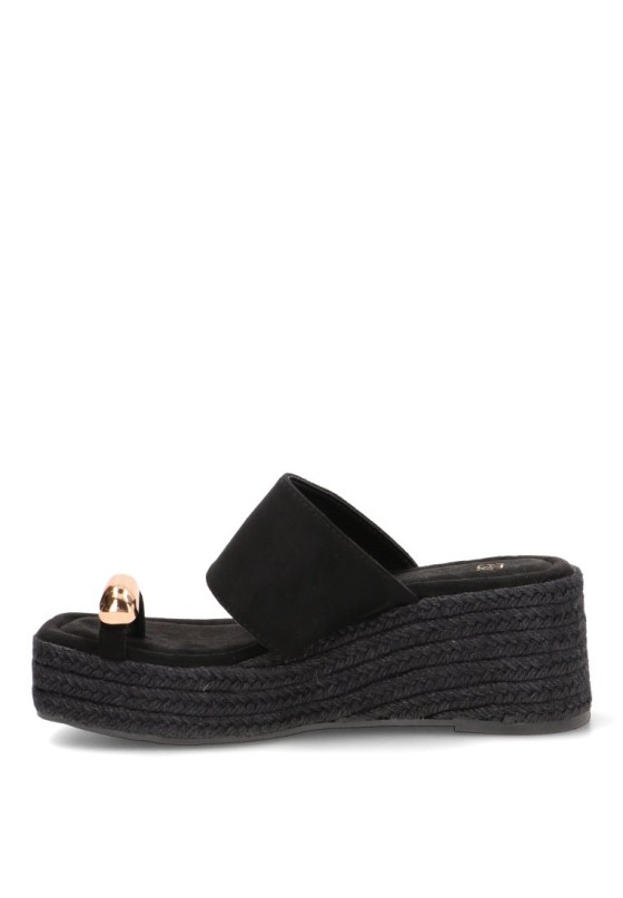 Sandalia de mujer CF-5617 en negro con cuña de yute