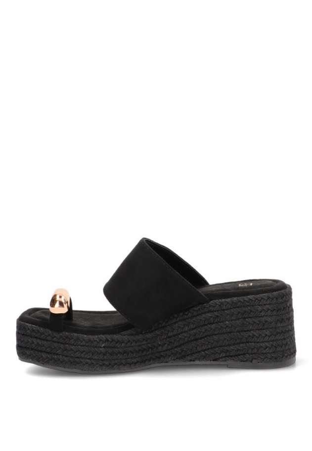 Sandalia de mujer CF-5617 en negro con cuña de yute