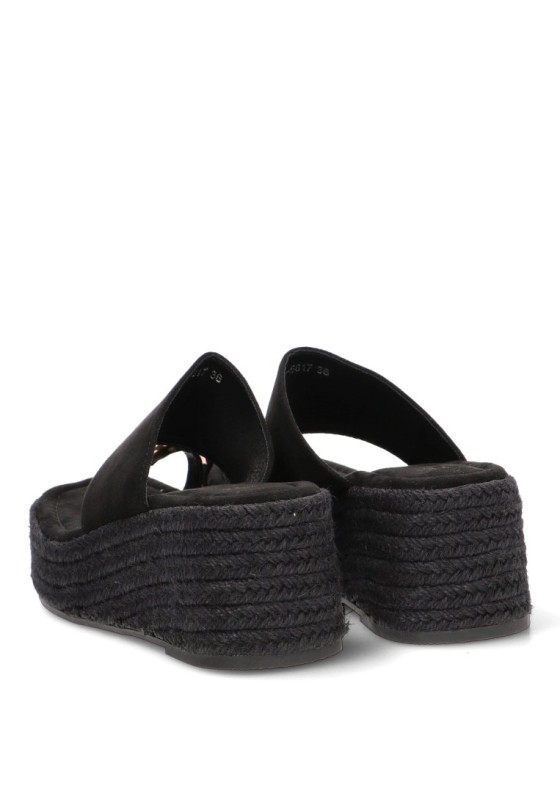 Sandalia de mujer CF-5617 en negro con cuña de yute