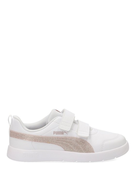 Deportivo blanco PUMA 408381 para niña con suela plana y cierre de velcro