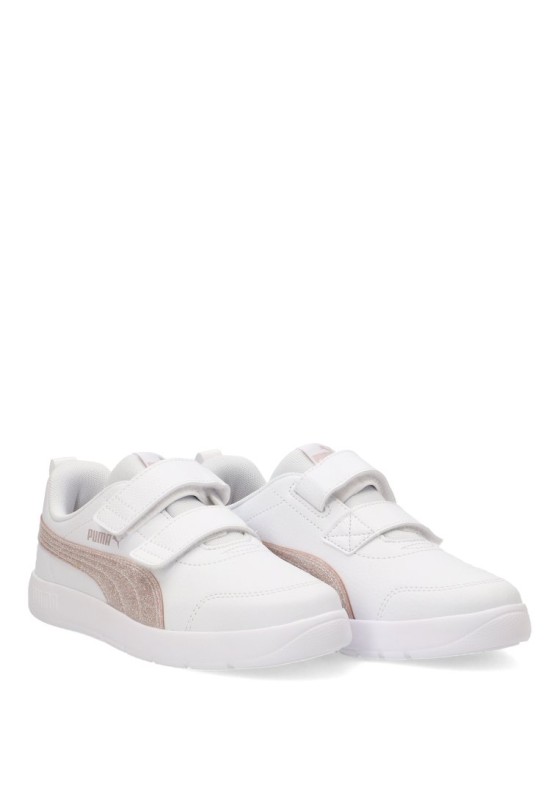 Deportivo blanco PUMA 408381 para niña con suela plana y cierre de velcro