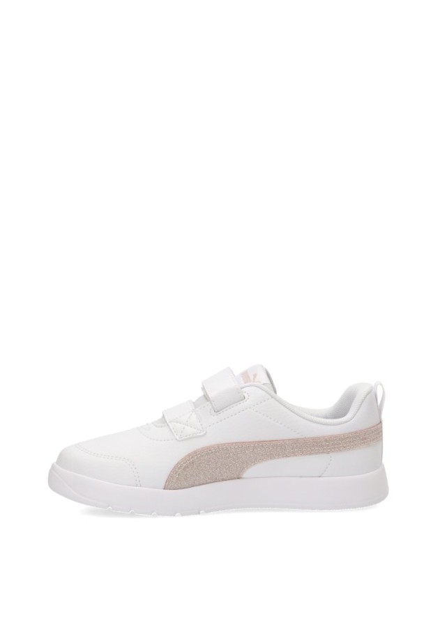 Deportivo blanco PUMA 408381 para niña con suela plana y cierre de velcro