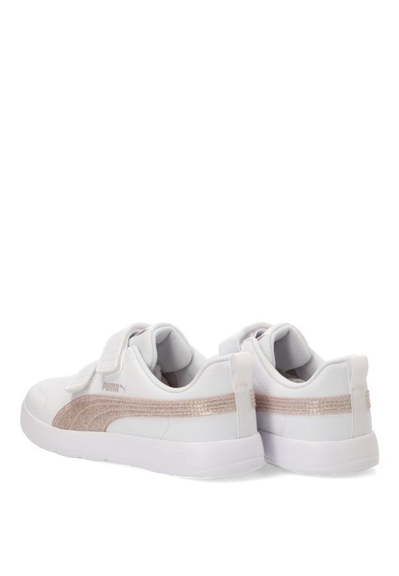 Deportivo blanco PUMA 408381 para niña con suela plana y cierre de velcro