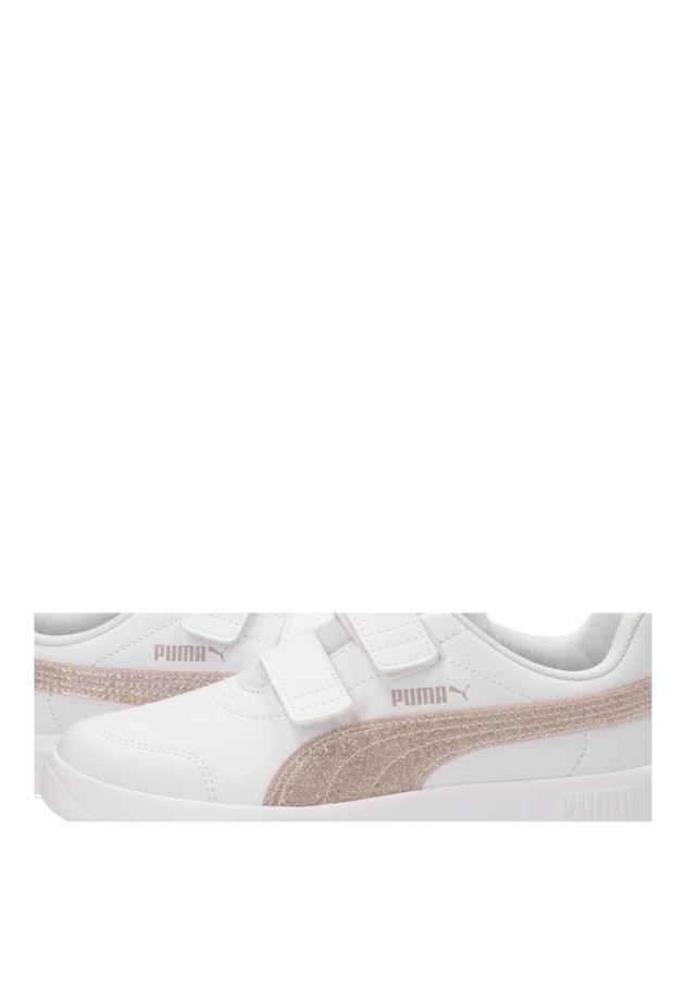 Deportivo blanco PUMA 408381 para niña con suela plana y cierre de velcro