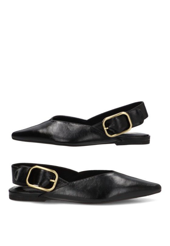 Bailarina destalonada XTI 146399 para mujer en negro con hebilla y suela plana