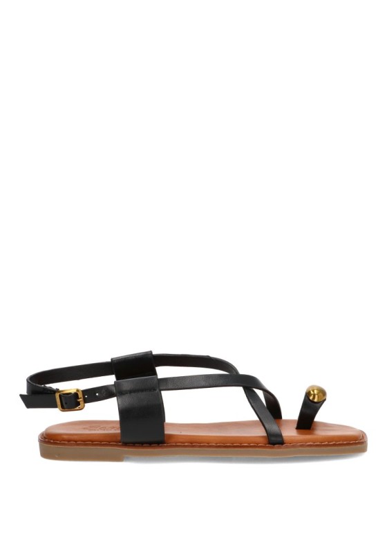 Sandalia negra SORAIA GZ-1U42 para mujer con suela plana