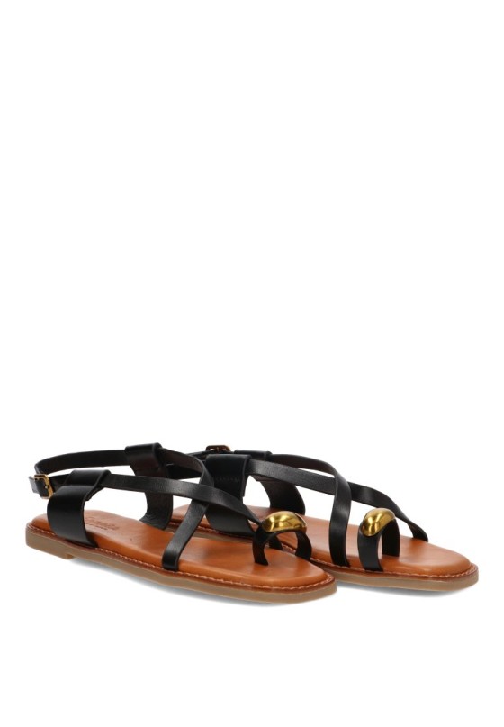 Sandalia negra SORAIA GZ-1U42 para mujer con suela plana