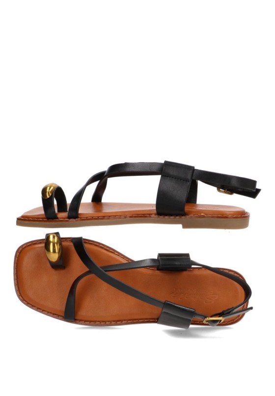 Sandalia negra SORAIA GZ-1U42 para mujer con suela plana