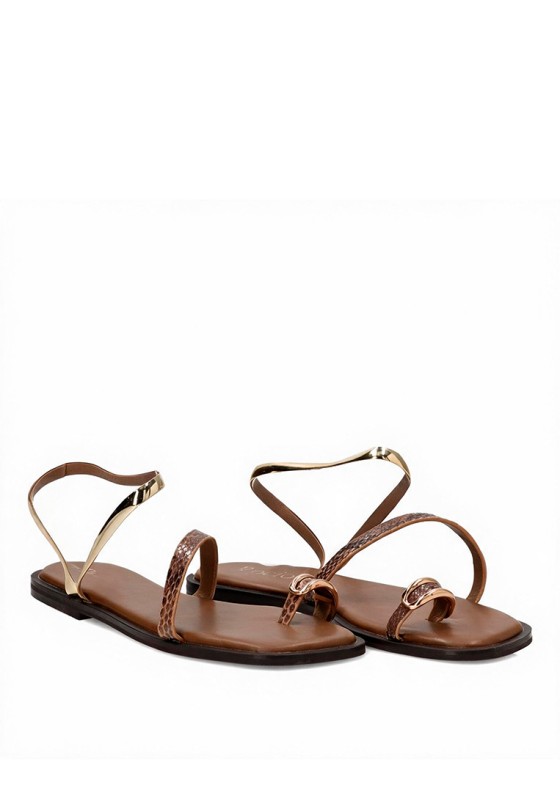 Sandalia con anilla TINAS 6389 de mujer en kaki, suela plana