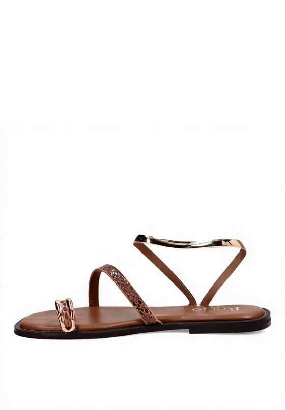 Sandalia con anilla TINAS 6389 de mujer en kaki, suela plana