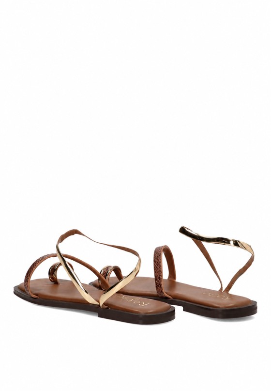 Sandalia con anilla TINAS 6389 de mujer en kaki, suela plana