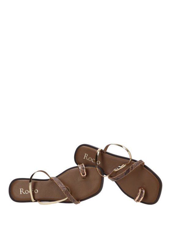 Sandalia con anilla TINAS 6389 de mujer en kaki, suela plana