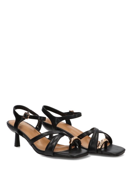Sandalia con tacón medio y cierre de hebilla para mujer BUONAROTTI A-5742 en negro