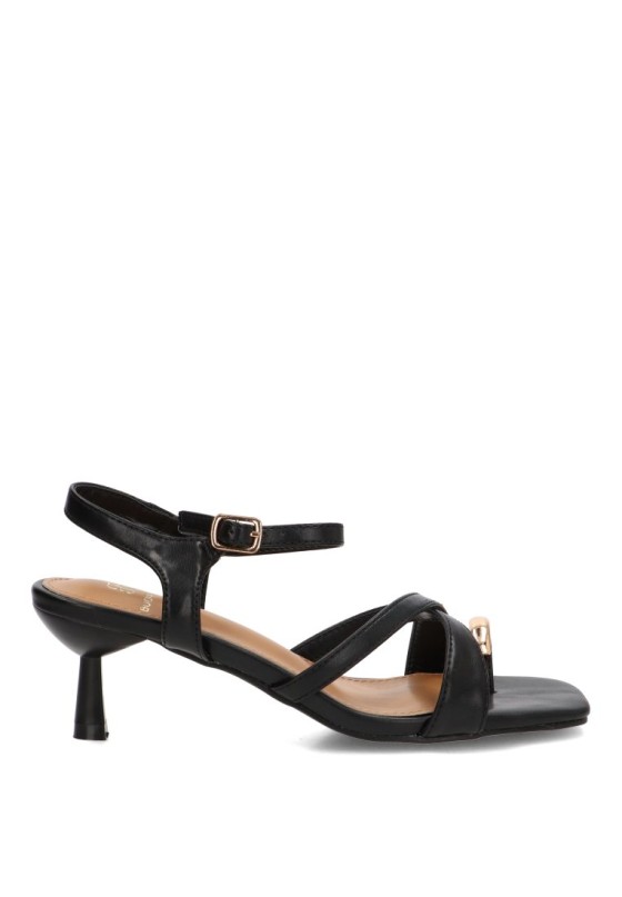 Sandalia con tacón medio y cierre de hebilla para mujer BUONAROTTI A-5742 en negro