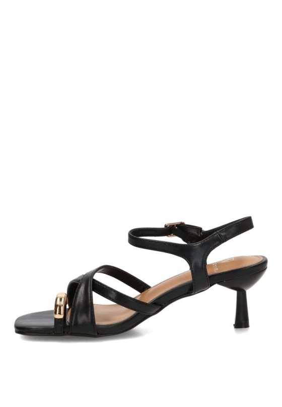 Sandalia con tacón medio y cierre de hebilla para mujer BUONAROTTI A-5742 en negro