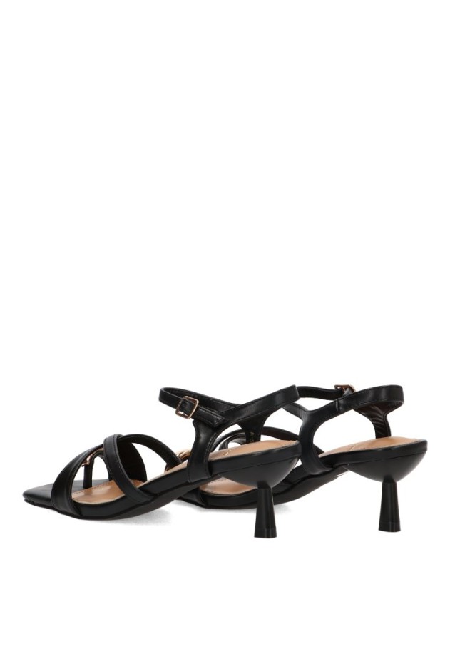 Sandalia con tacón medio y cierre de hebilla para mujer BUONAROTTI A-5742 en negro