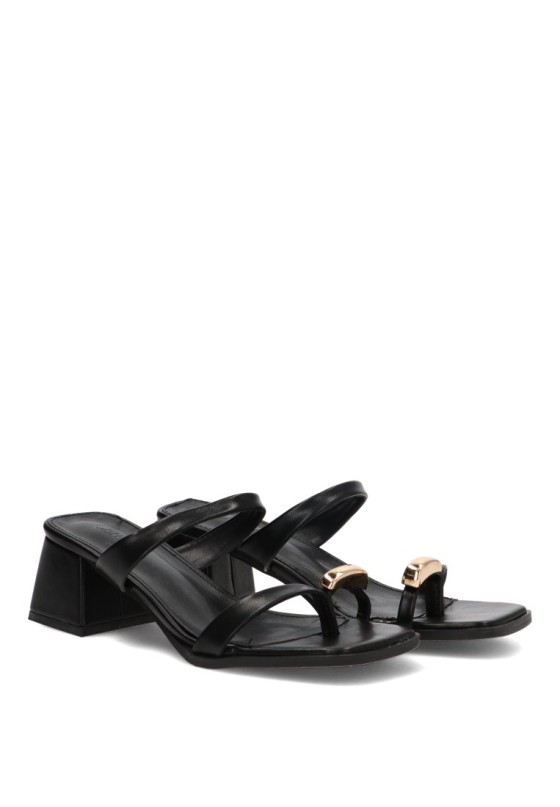 Sandalia negra de mujer CEREZA P115 con tacón anillo