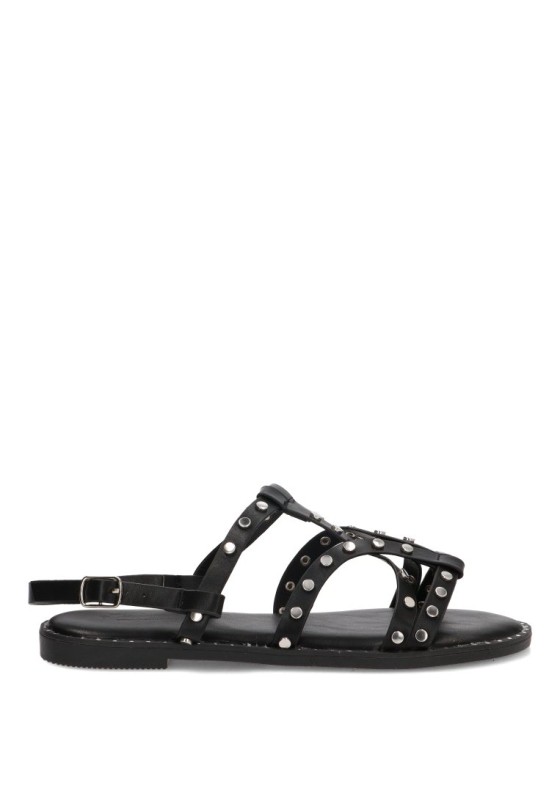 Sandalia negra de mujer SORAIA XZY-2A025 con tachuelas y suela plana