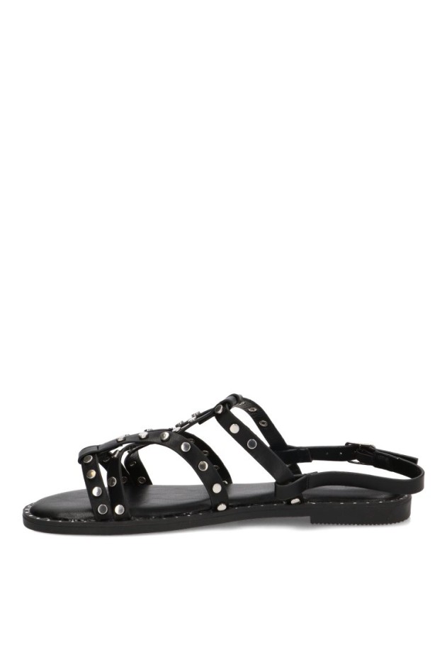 Sandalia negra de mujer SORAIA XZY-2A025 con tachuelas y suela plana