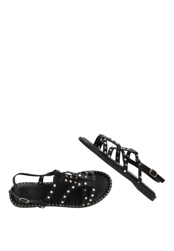Sandalia negra de mujer SORAIA XZY-2A025 con tachuelas y suela plana