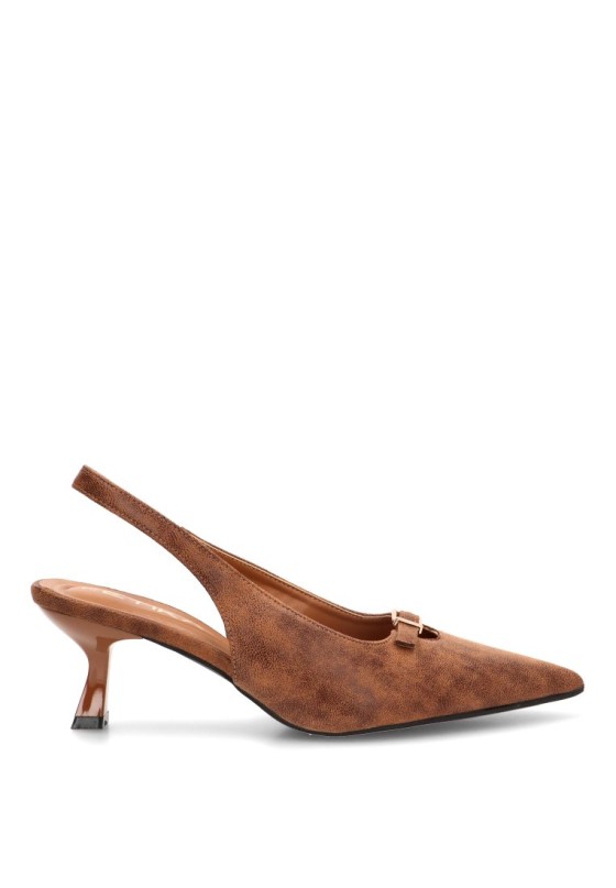 Zapato salón abierto con lazo ETIKA 63327 de mujer en camel, tacón medio