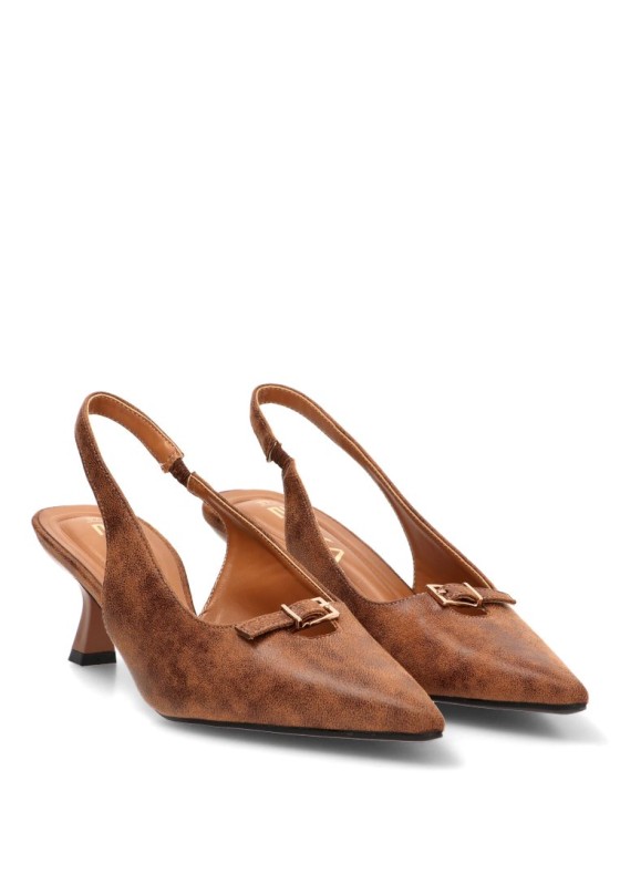 Zapato salón abierto con lazo ETIKA 63327 de mujer en camel, tacón medio