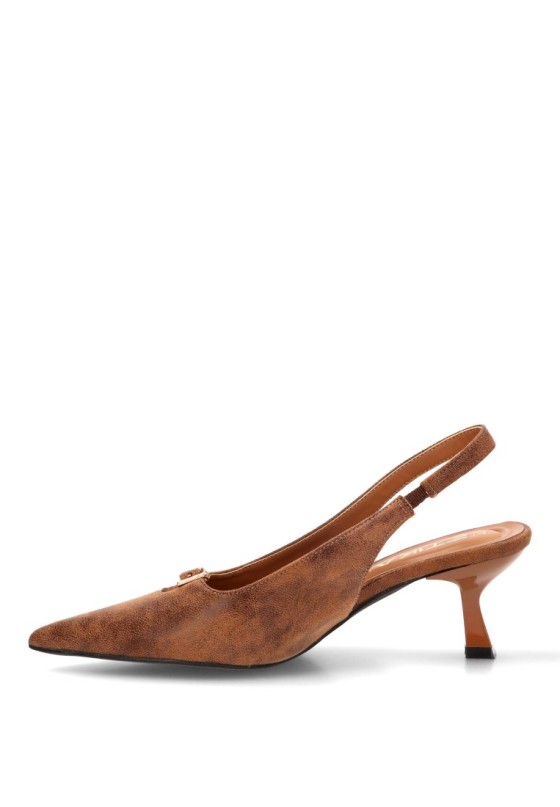 Zapato salón abierto con lazo ETIKA 63327 de mujer en camel, tacón medio