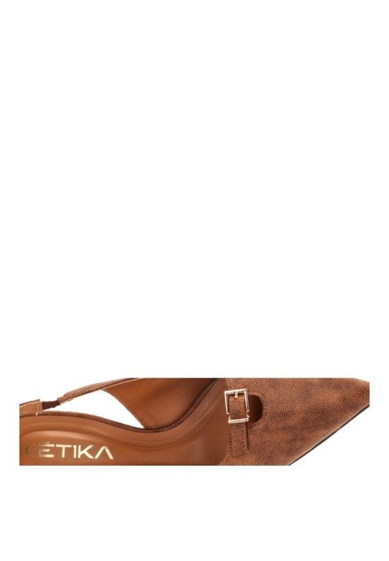 Zapato salón abierto con lazo ETIKA 63327 de mujer en camel, tacón medio