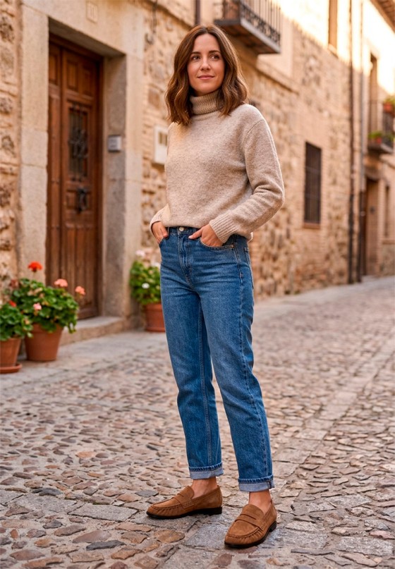 Mocasín kakhi en antelina CEREZA P146 para mujer