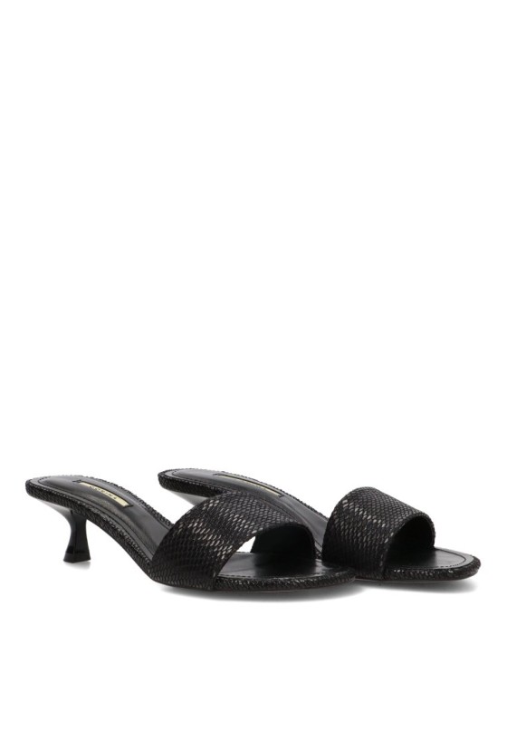 Sandalia negra con tacón medio y abalorios para mujer M6295