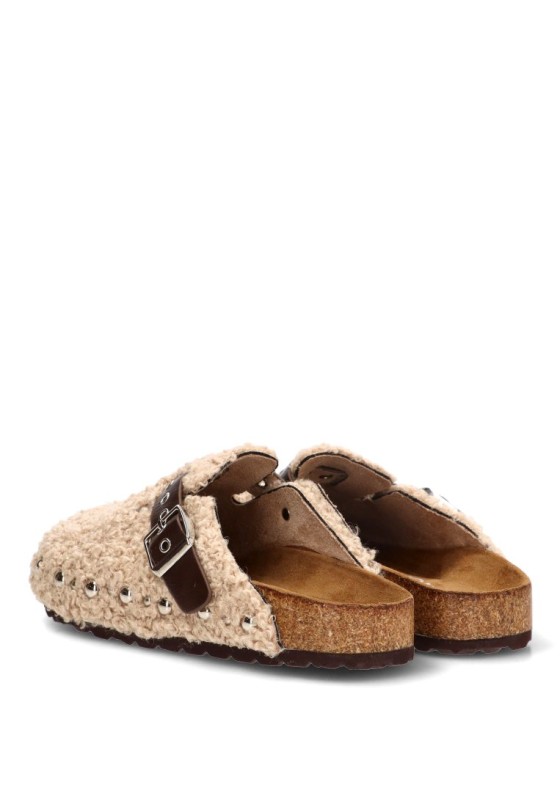 Zueco de mujer M6610 en lana beige con suela plana