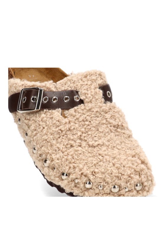 Zueco de mujer M6610 en lana beige con suela plana