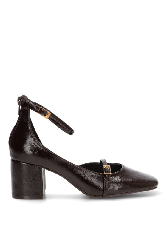 Zapato café de tacón medio para mujer M6675