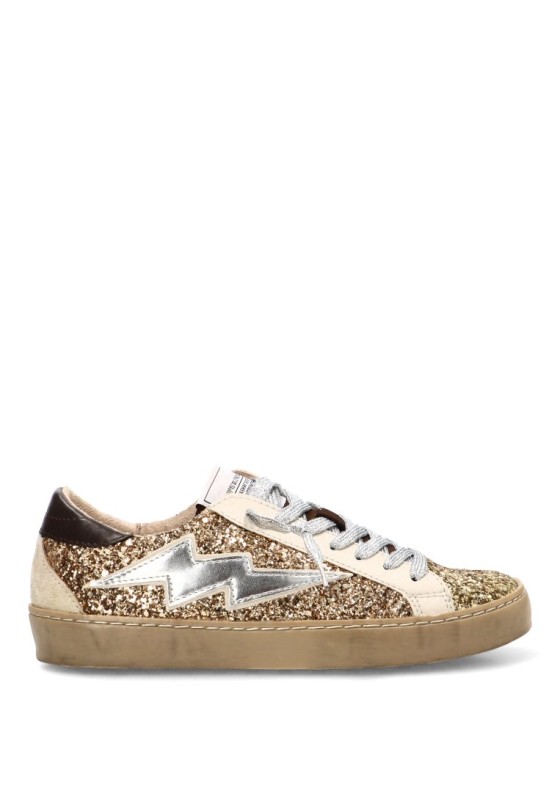 Deportivo glitter con suela plana de mujer M6500 en oro