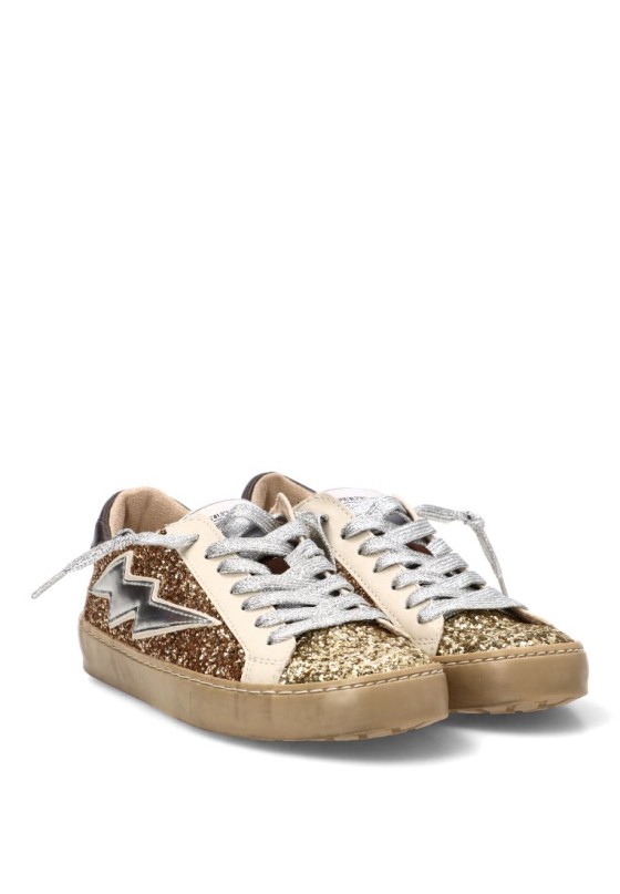 Deportivo glitter con suela plana de mujer M6500 en oro