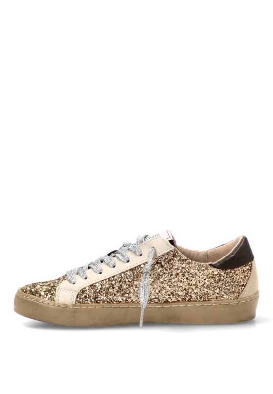 Deportivo glitter con suela plana de mujer M6500 en oro