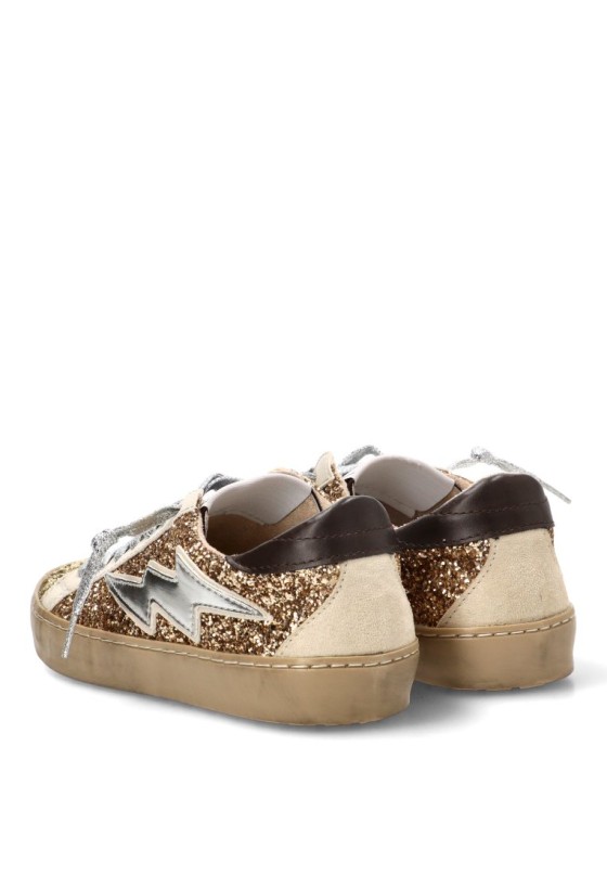 Deportivo glitter con suela plana de mujer M6500 en oro
