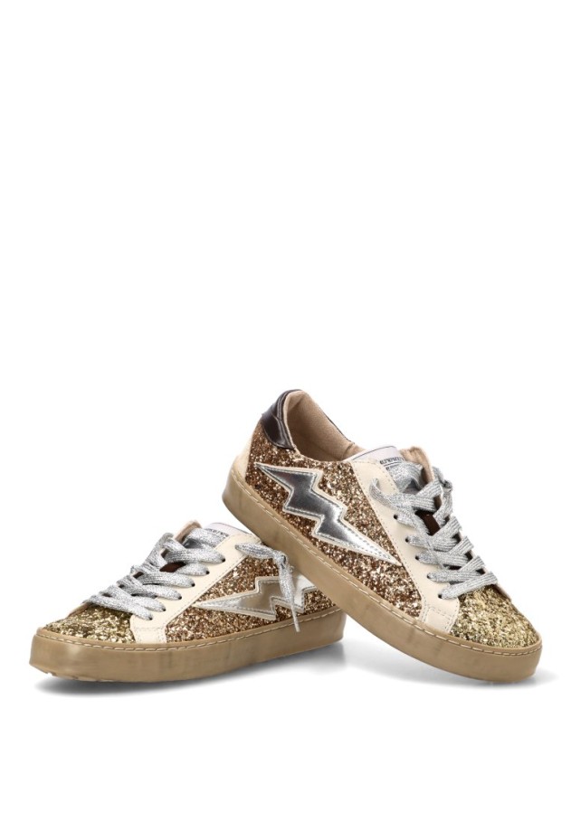 Deportivo glitter con suela plana de mujer M6500 en oro
