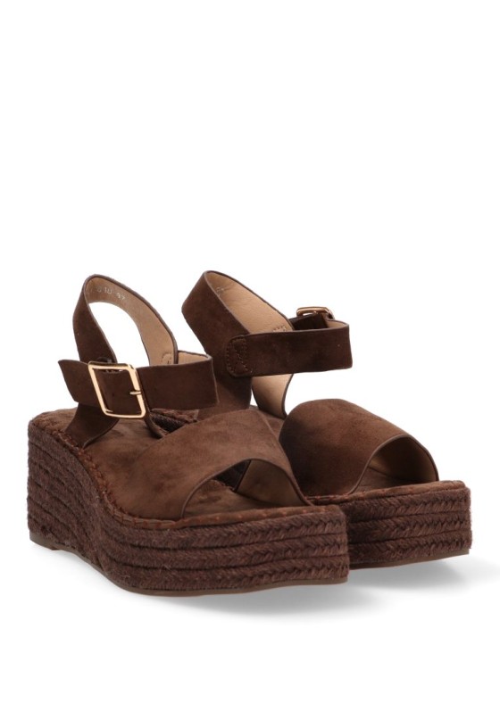 Sandalia Luna Collection con cuña media en antelina color chocolate CF-5764