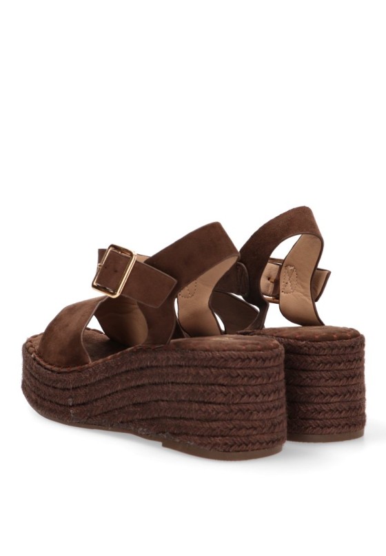Sandalia Luna Collection con cuña media en antelina color chocolate CF-5764