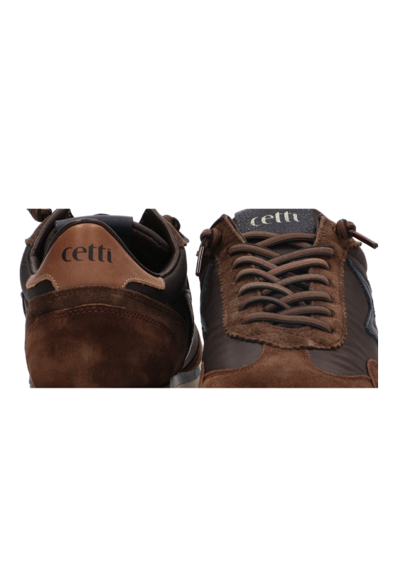 Deportivo C-1259 CETTI para hombre en ante y mesh marrón con suela plana